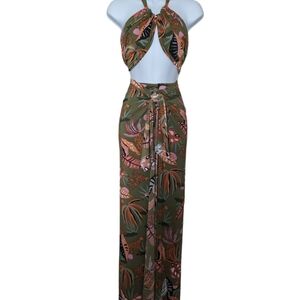 Emerald Jungle Elegance Pant Wrap and Bandeau Set